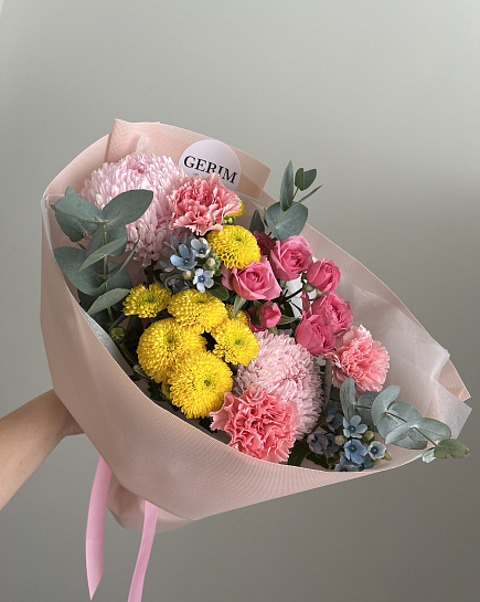 Яркий микс из хризантем и кустовых роз with delivery to Astana