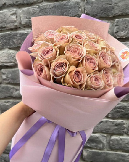 Букет из 25 голландских бежевых роз в Алматы  with delivery to Almaty