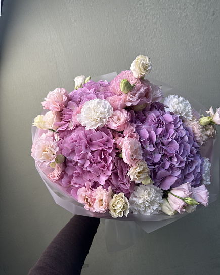 Сиреневая гортензия с эустомой with delivery to Astana