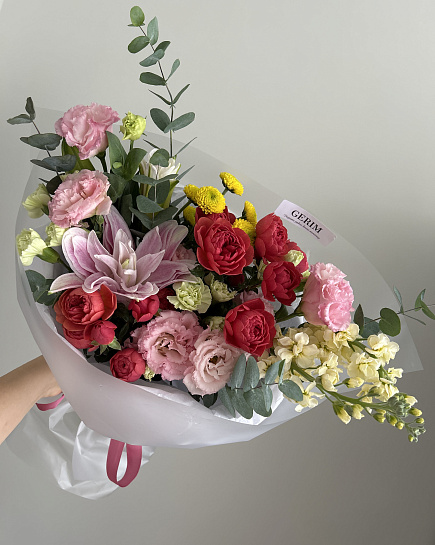 Букет: розы, эустома, лилии и ещё 3 вида with delivery to Astana