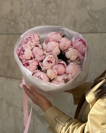 Букет из 15 пионов в стильной упаковке  with delivery to Astana